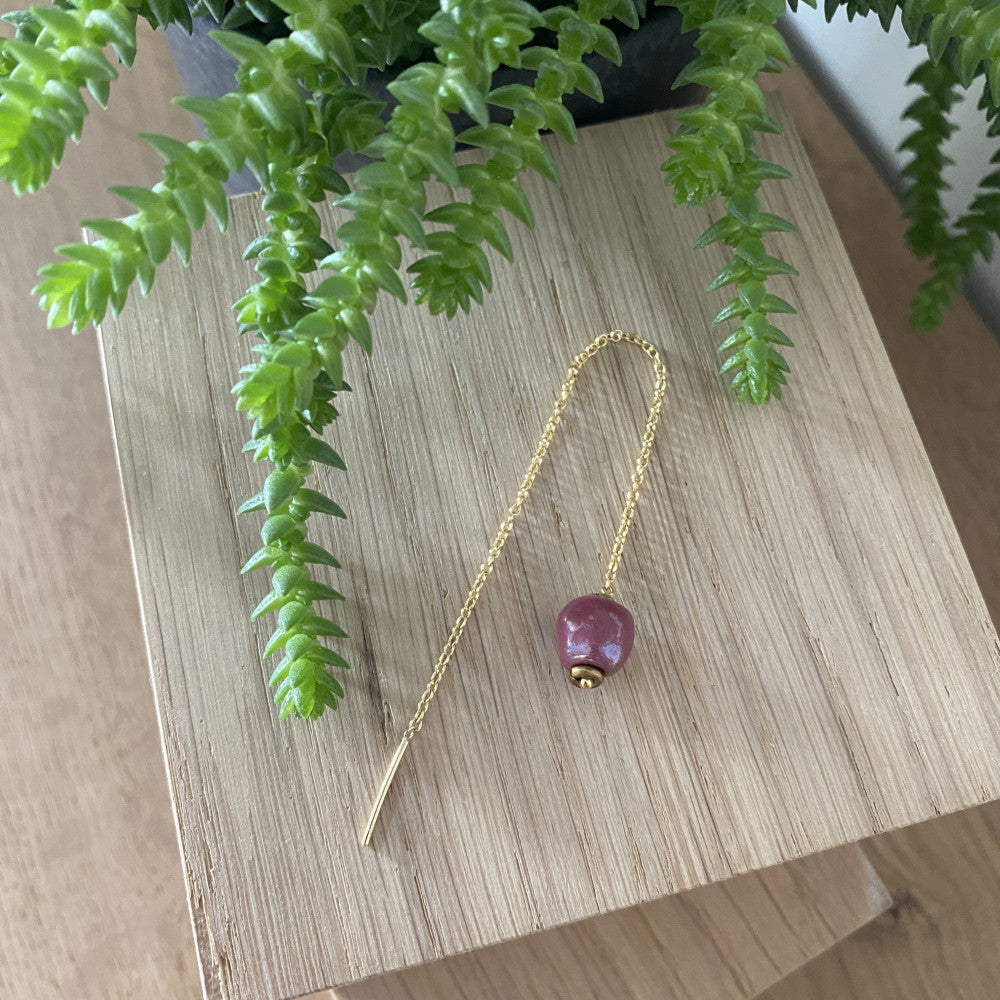 Pure ørelænke forgyldt sølv - Pink ( 1 stk. )