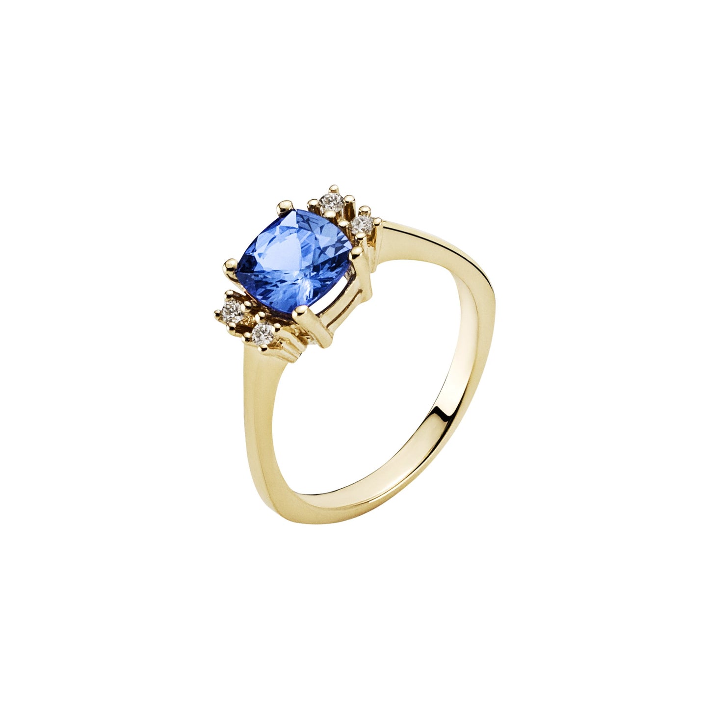 14 kt guldring med tanzanit og diamanter 08CT