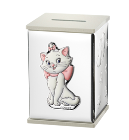 Disney Aristocats sparebøsse. Mål: 8 x 8 x 11,5 cm.