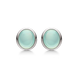 Sølv ørestikker rhodineret oval med aqua agat.