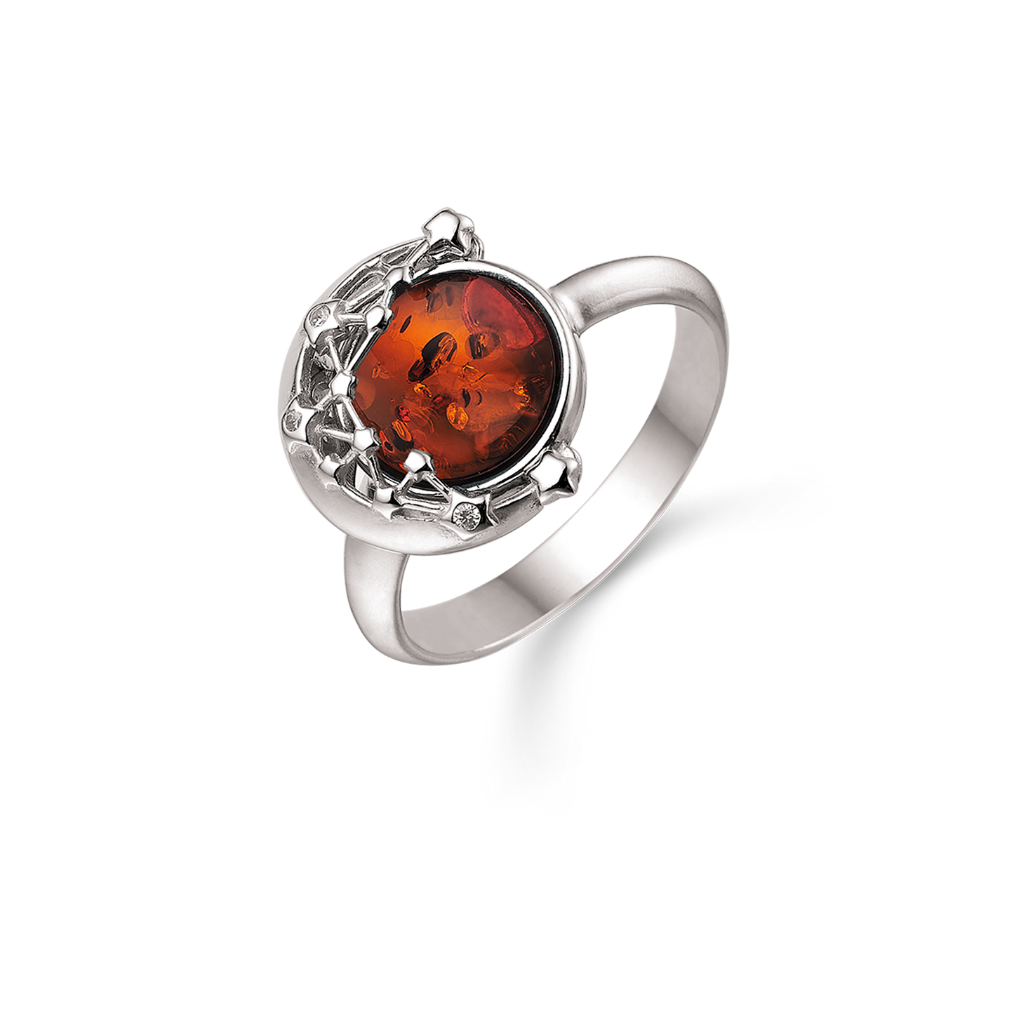 Sølv ring rhodineret rav i ring med ring omkring