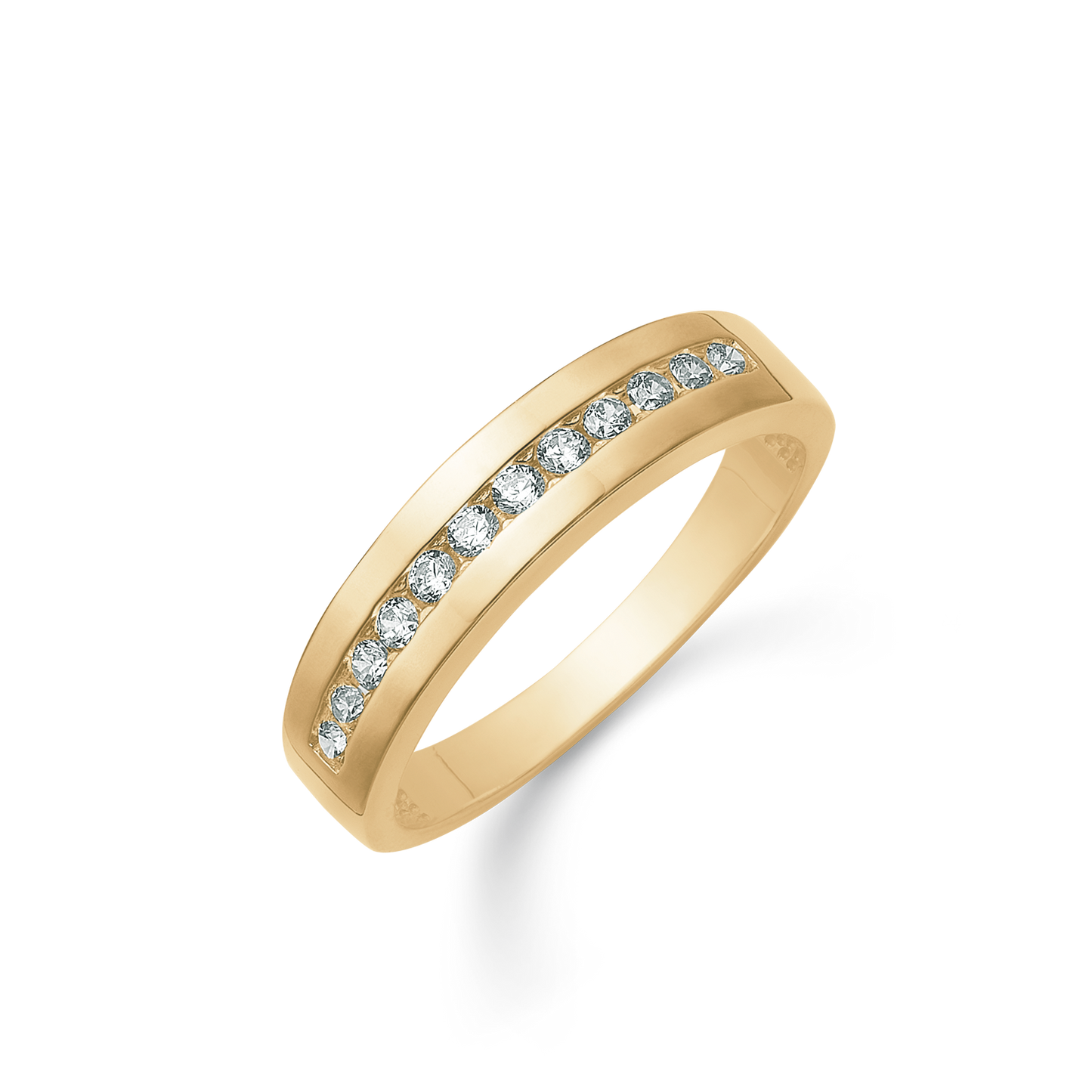 14 kt. guld med cubic zirconia i midten af bred skinne.