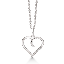 14 kt. hvidguld vedhæng hjerte med sten i den ene side.