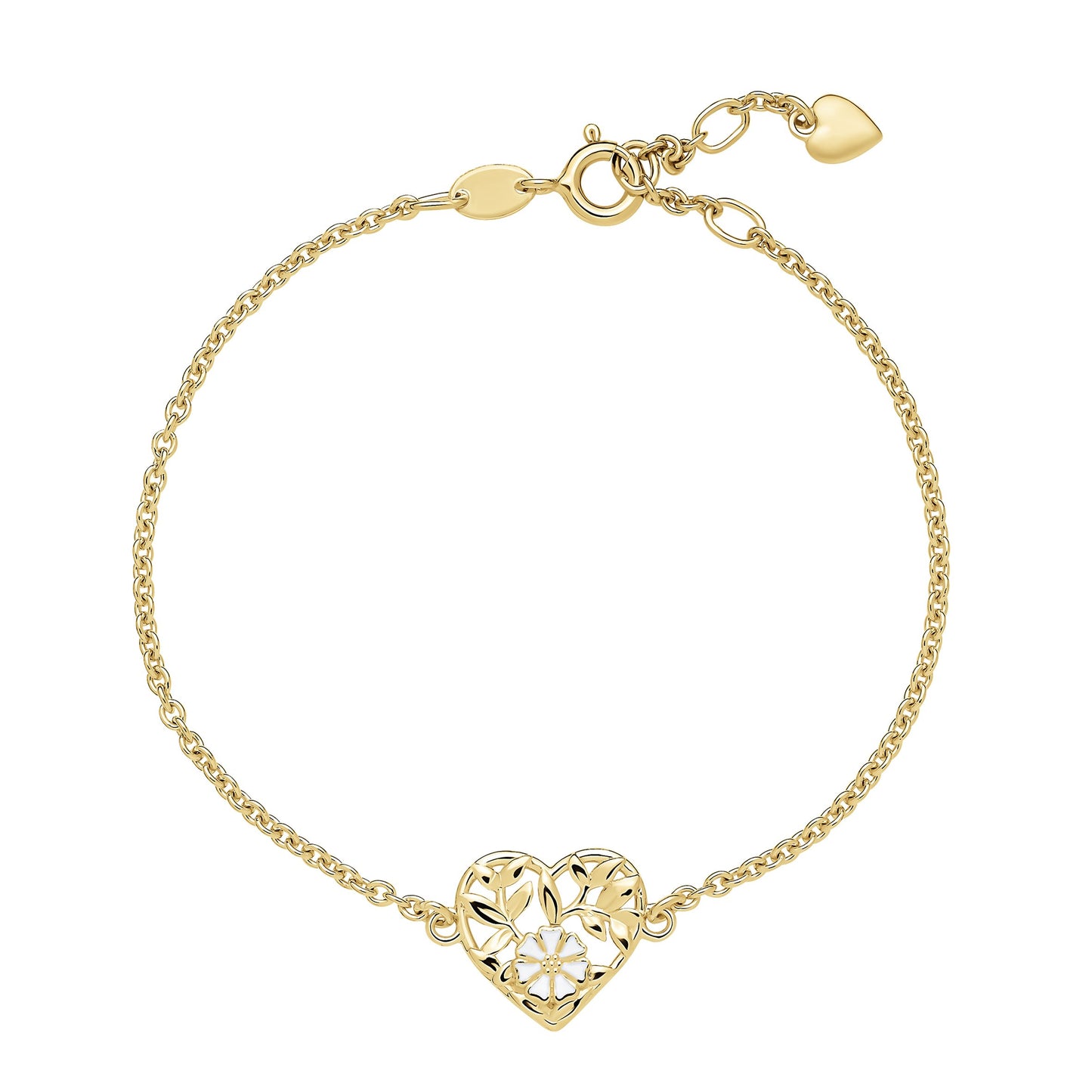 Marguerit armbånd, hjerte 1x5mm, 24kt guldbelagt sølv,hvid emalje