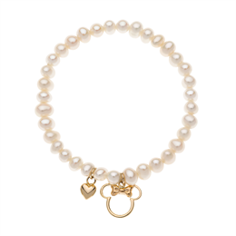 9 kt. guld armbånd Minnie Mouse med rosa sløjfe.