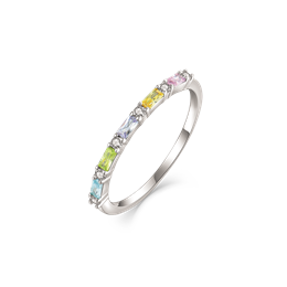 Sølv ring rhodineret skinne med farvet sten