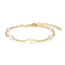 Sølv armbånd rhodineret kæde med ferskvandsperler. Længde 17+ 3 cm.