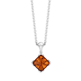 Sølv halskæde rhodineret firkant rav i 4 grabber.