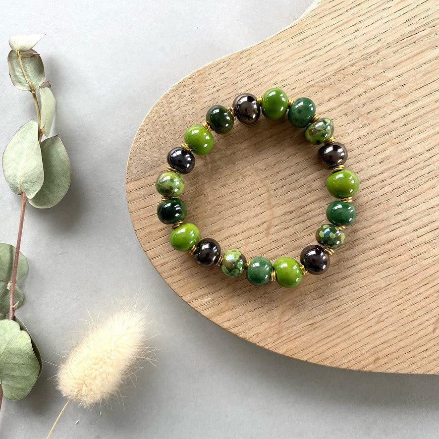 Perlearmbånd elastik - Clear green