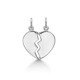 Sølv vedhæng rhodineret knækhjerte. Mål: 15 x 10 mm.