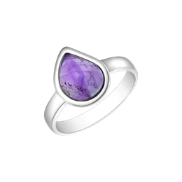 Sølv ring rhodinere dråbe med ametyst.