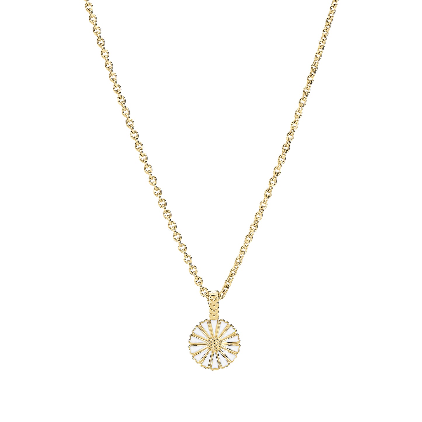 Marguerit collier, 11 mm 24kt guldbetalt sølv, hvid emalje 45-48cm