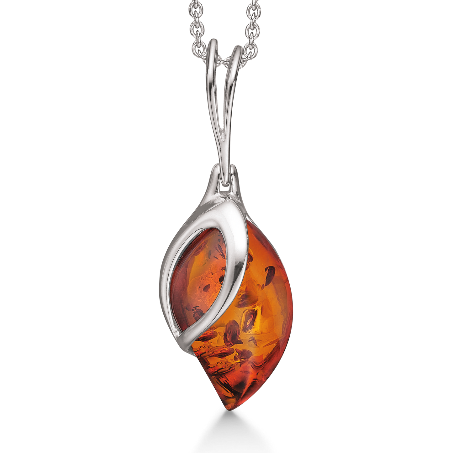 Sølv halskæde rhodineret blad med rav med små oval oven på.