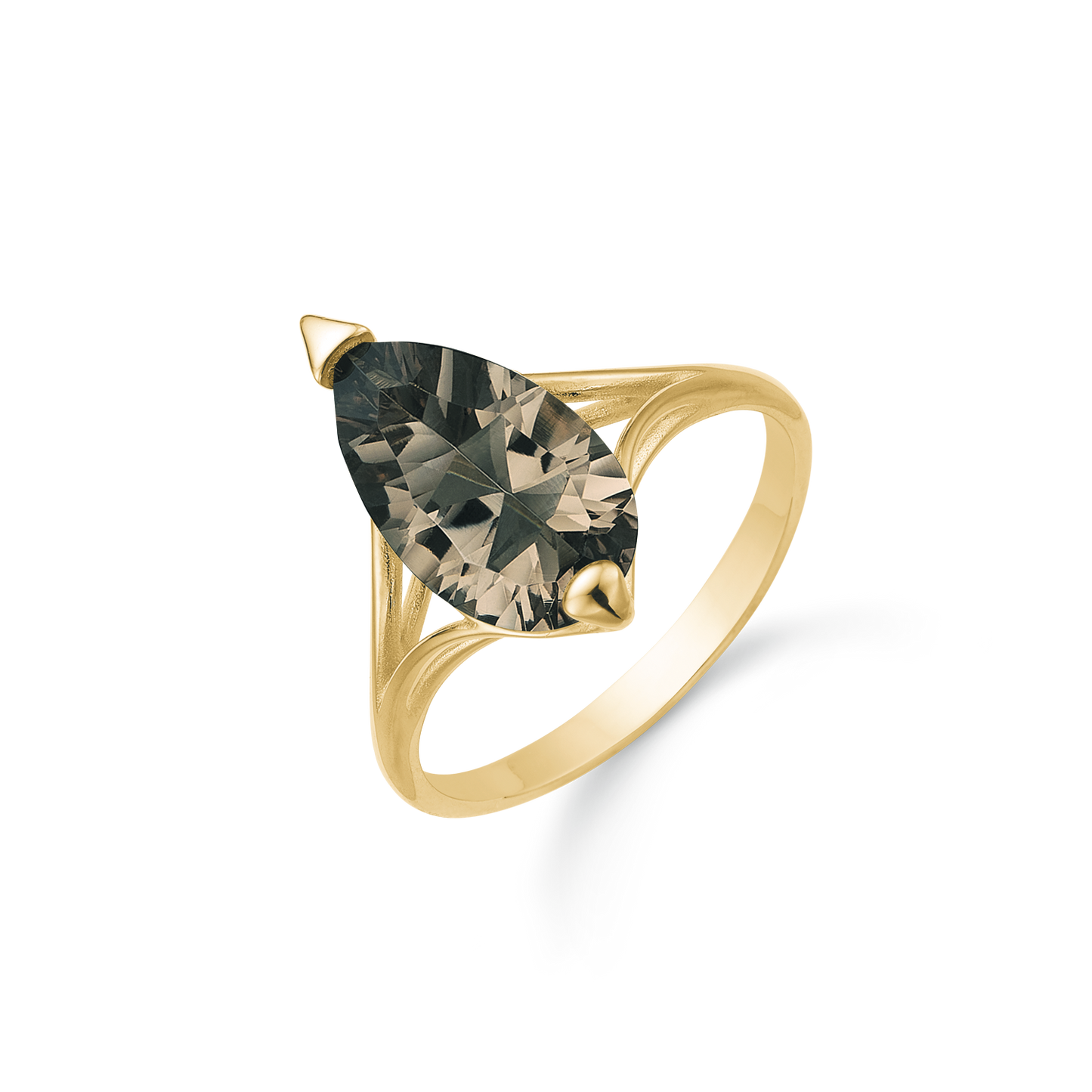 8 kt. guld ring spids oval røg kvarts.