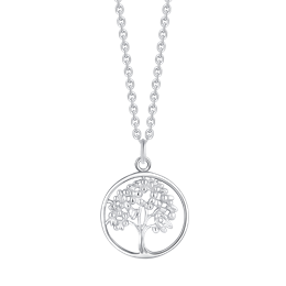 Sølv halskæde rhodineret cirkel med livets træ "Tree of life"