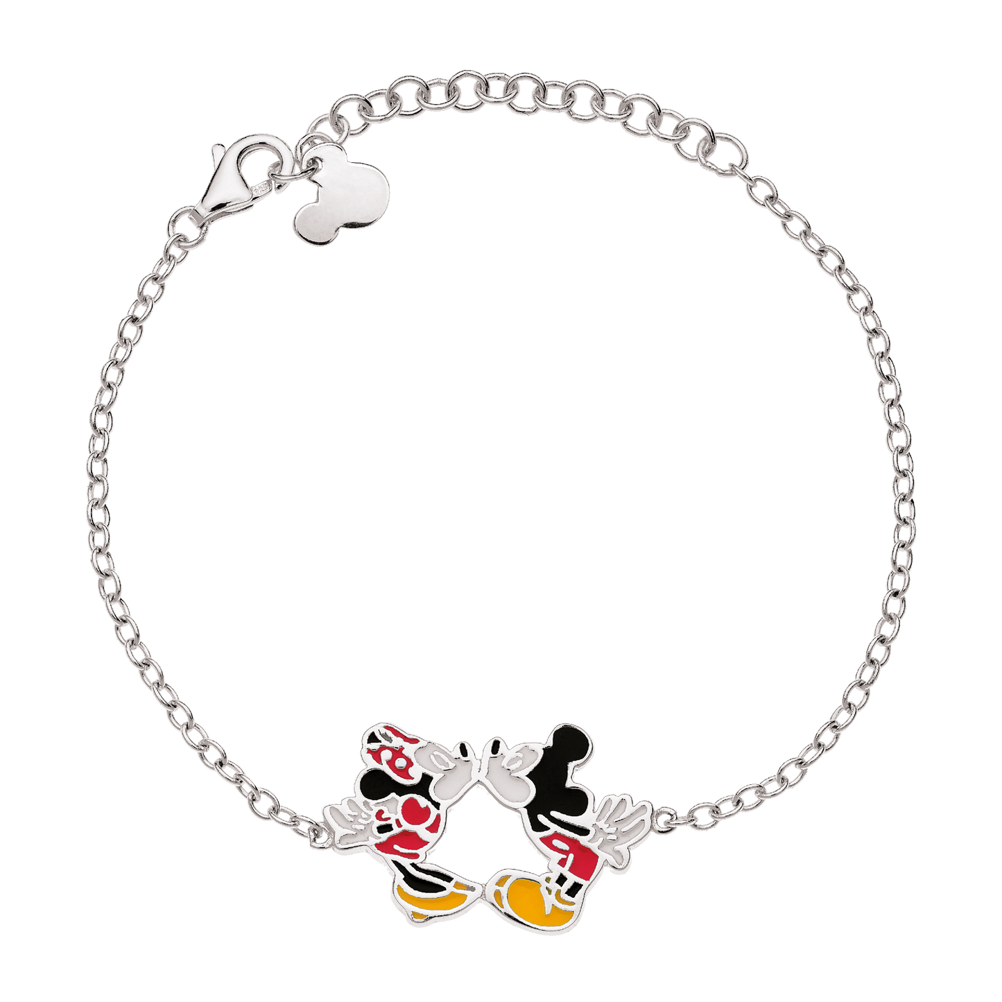 Sølv armbånd Mickey og Minnie Mouse som kysser.