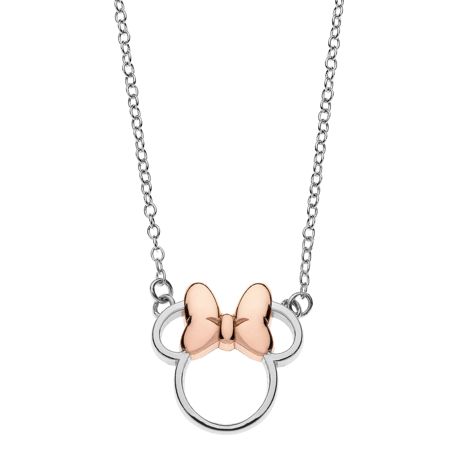 Sølv halskæde Minnie Mouse med rosa sløjfe.