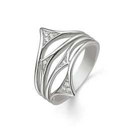 Sølv ring rhodineret 4 spidser med cubic zirconia.