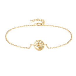 Sølvforgyldt armbånd cirkel med livets træ. Længde 17+2 cm.