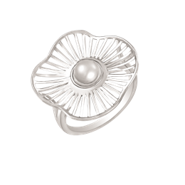 Sølv ring rhodineret blolmst af streger og ferskvandsperle.