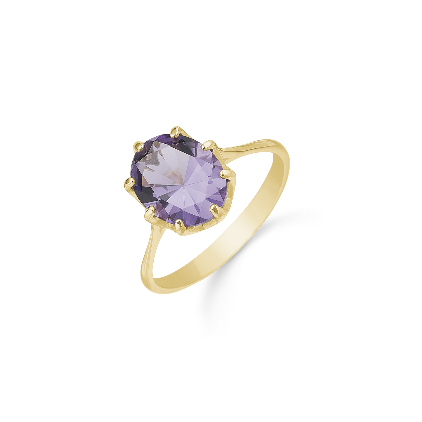 8 kt. guld ring oval med ametyst. Mål: 10 x 8 mm.