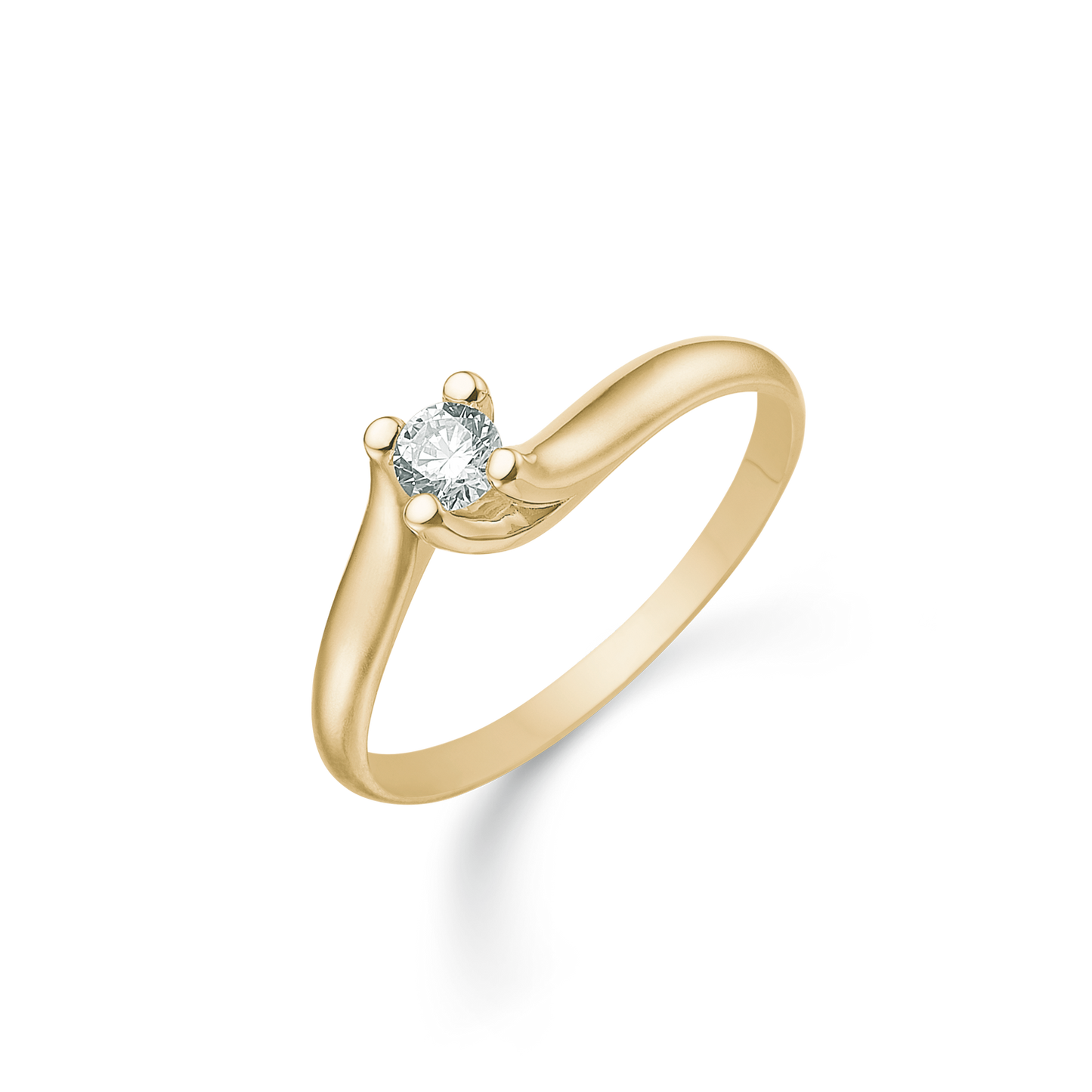 14 kt. guld ring med cubic zirconia i midten på skrå