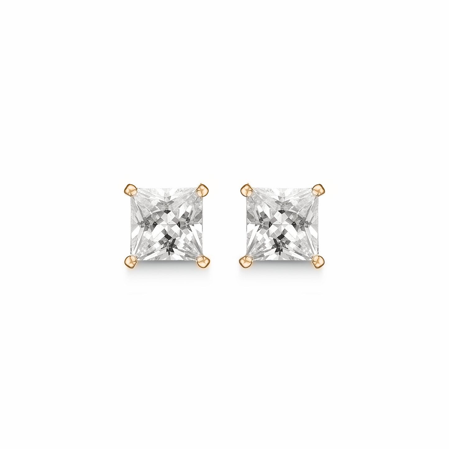 Guldbelagt sølvørestikker Zirkonia Princess Cut 3 mm - 8 mm ( 0,20 ct - 3 ct. )