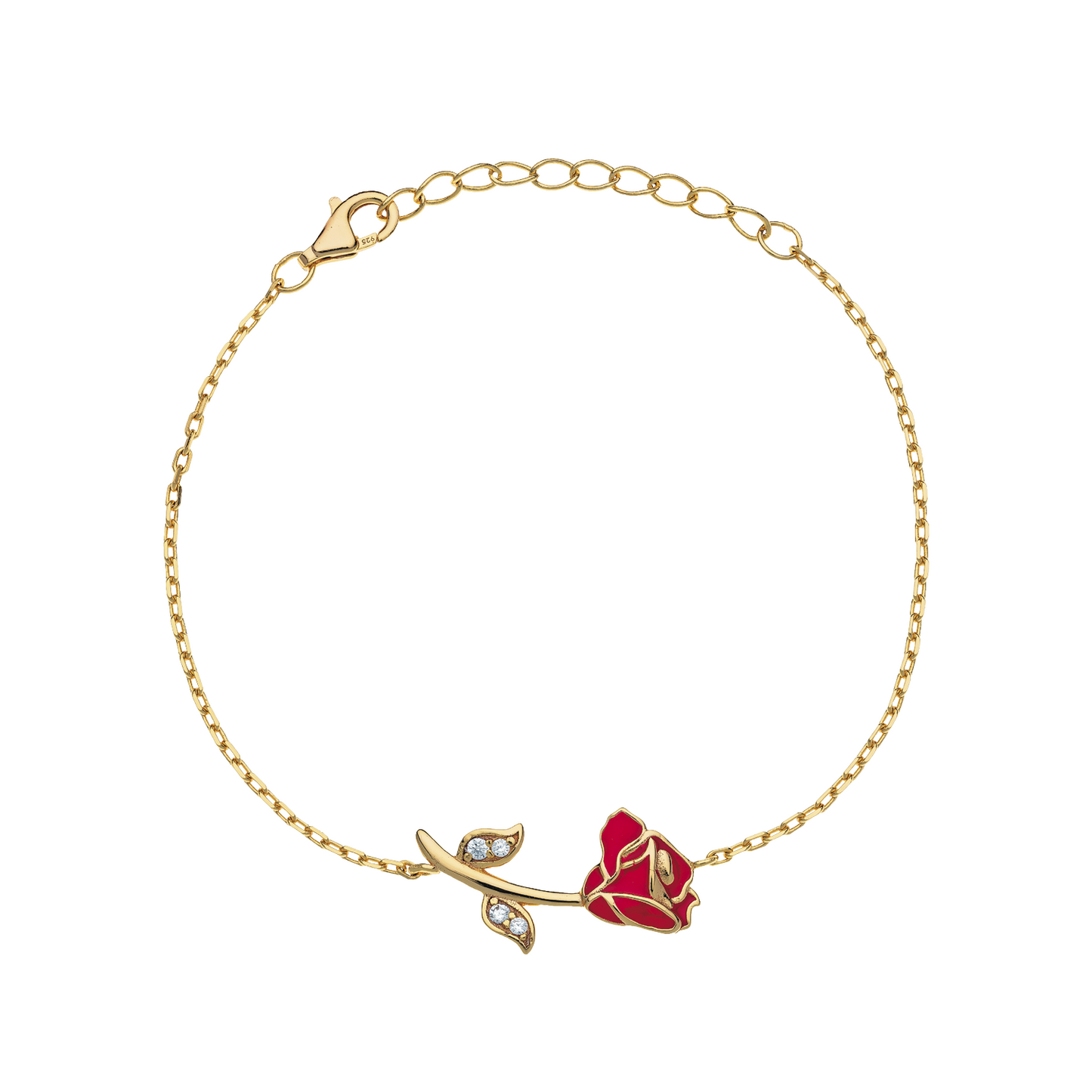 Sølvforgyldt armbånd rød rose