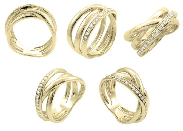 Snoet guldring, 14 kt, med 24 diamanter.