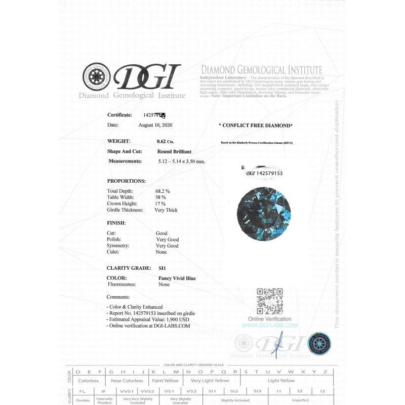 Round Diamond 0,61 ct - Fancy Vivid Blue