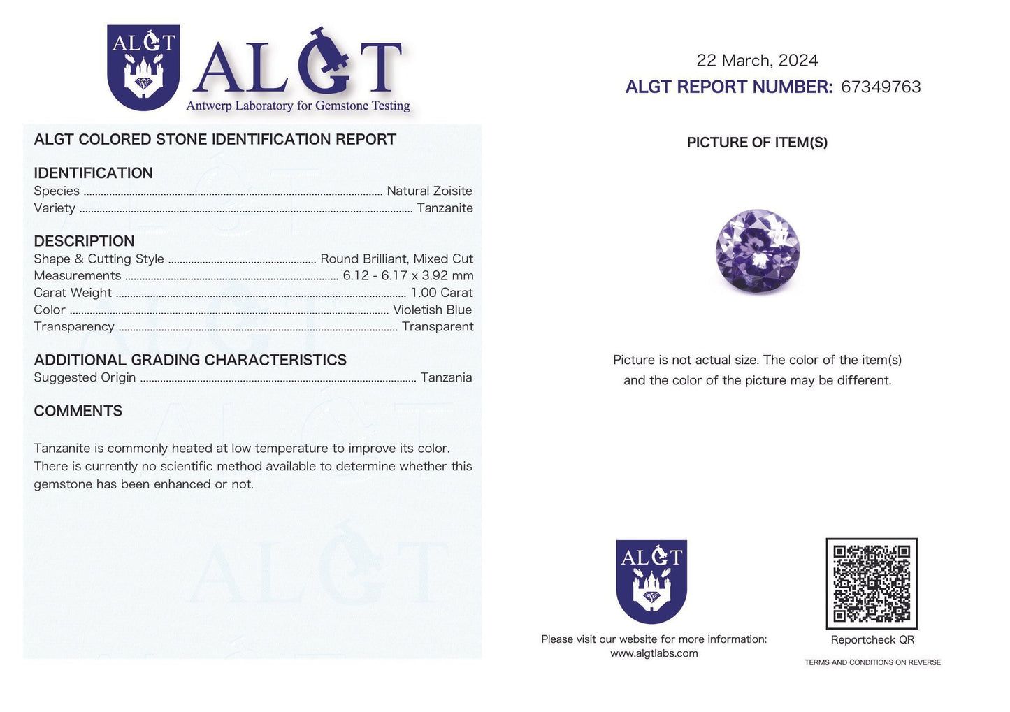 Violetish Blue Tanzanite - 1.00 ct ( naturel )