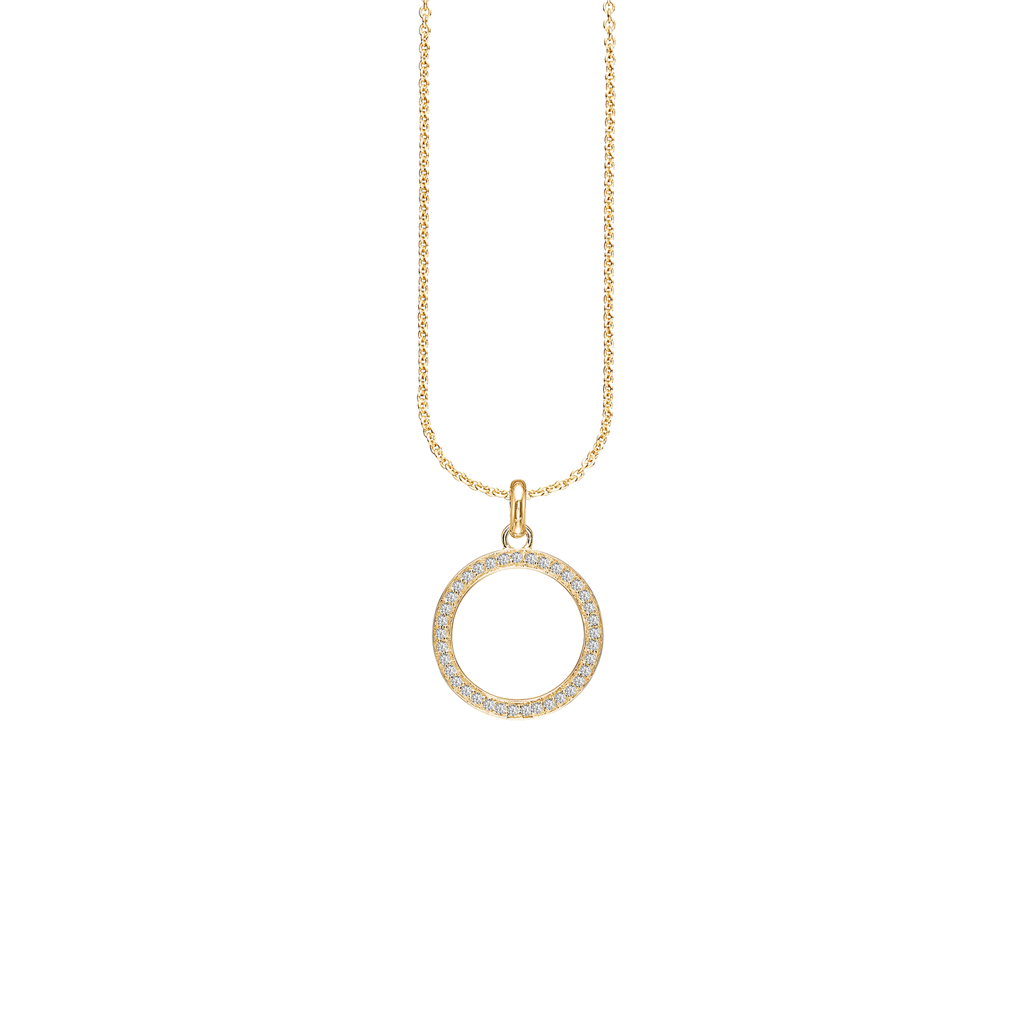 Halskæde med Vedhæng Cirkel Cubic Zirkonia Forgyldt Sterling Sølv 45 cm