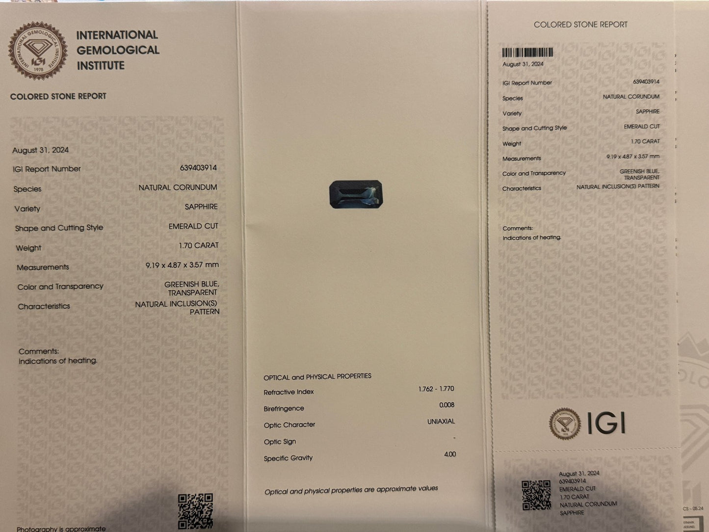 Blå/grøn safir - 1.70 ct