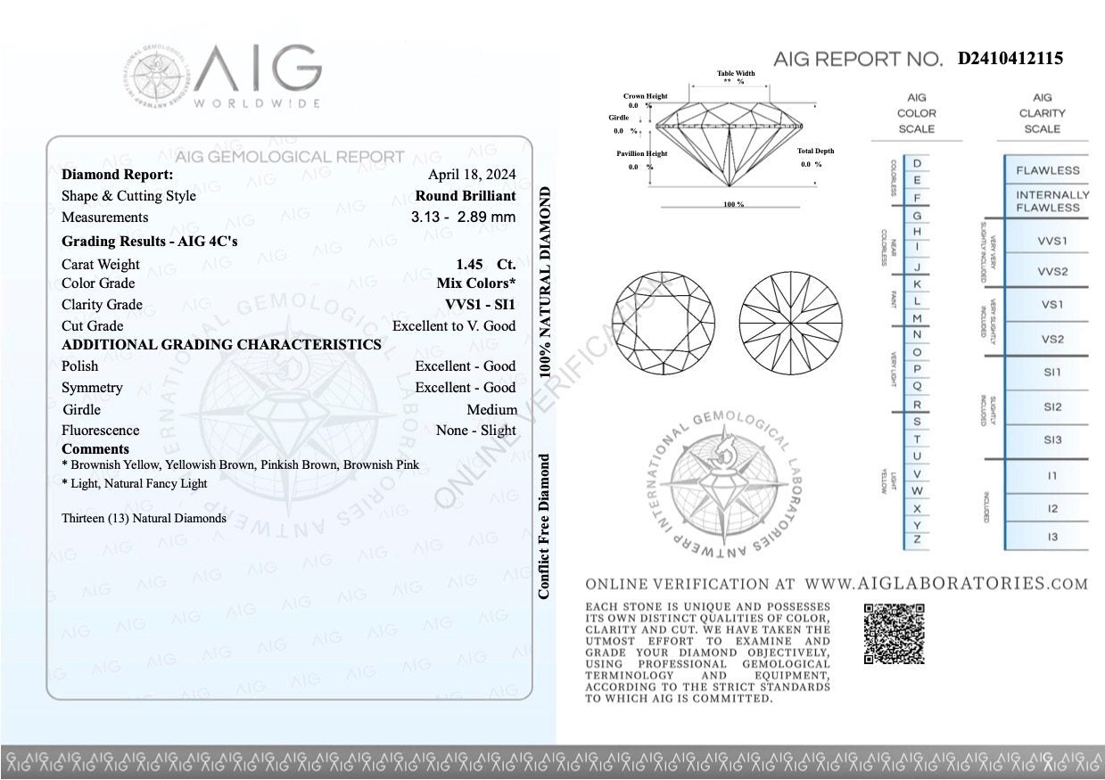 Naturlige diamanter, 13 stk. samlet vægt 1.45 ct