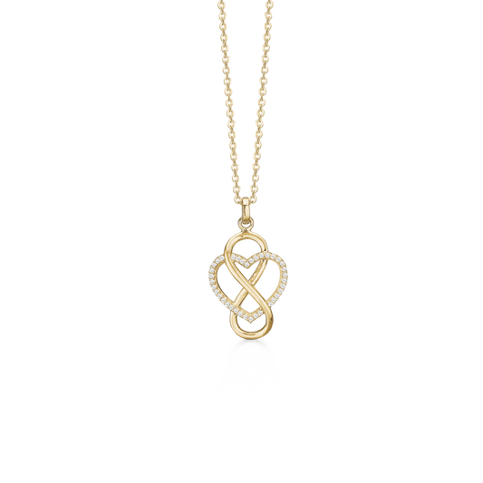 Halskæde med Vedhæng Forever Love 8 Karat Guld Cubic Zirkonia Forgyldt Sterling Sølv Kæde 45 cm
