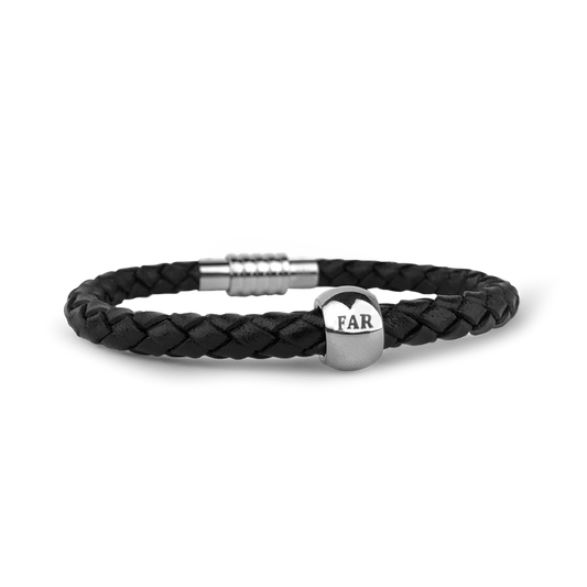 Armbånd Mens Læder Sort Rund FAR Charm 23 cm