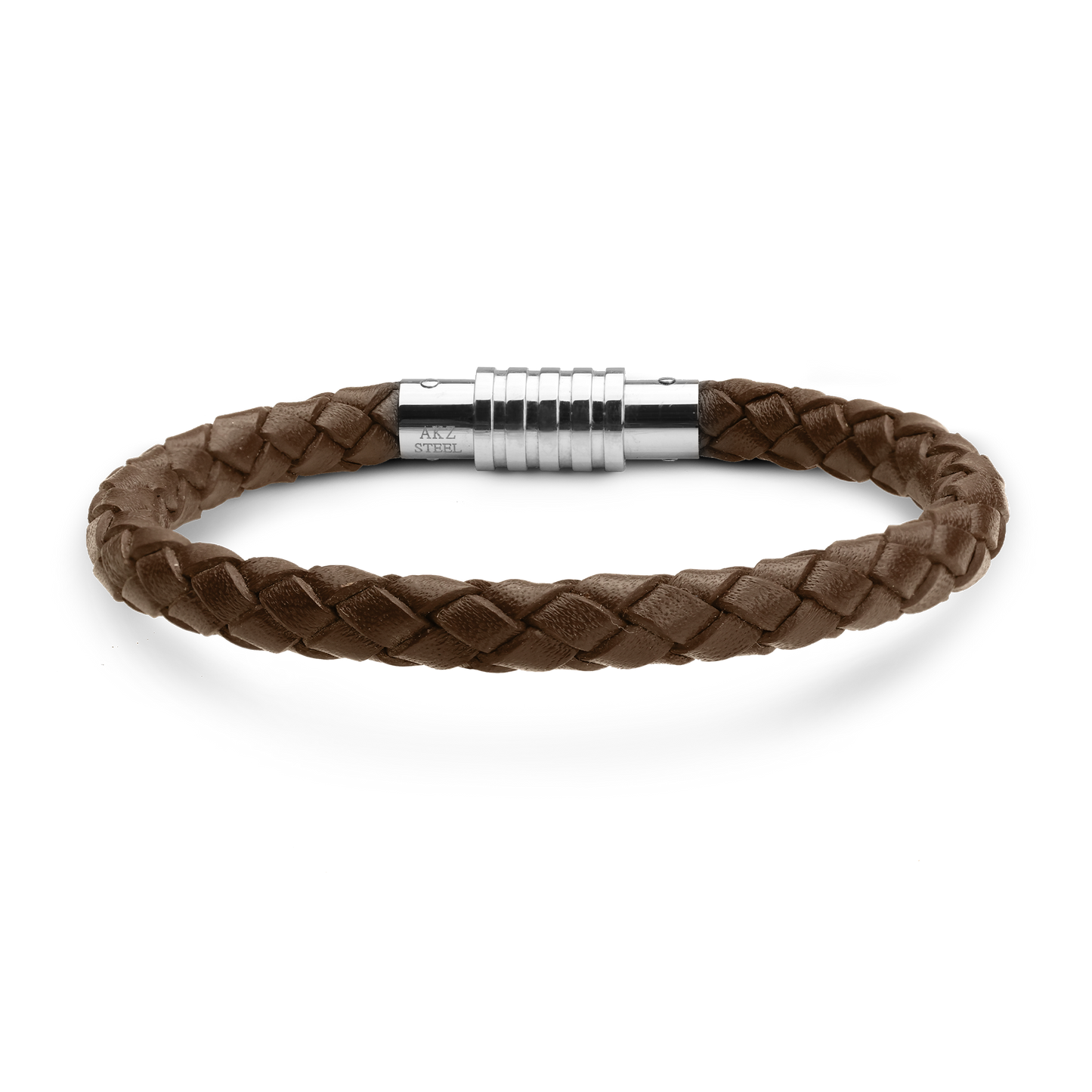 Armbånd Mens Læder Brun Flet med Stål Lås 21 cm