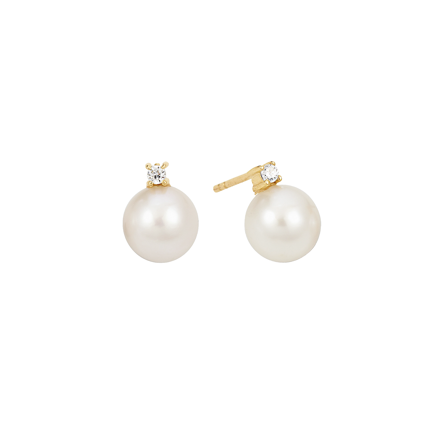 Ørestikker 8 Karat Guld med Ferskvandsperle og Cubic Zirkonia 7 mm