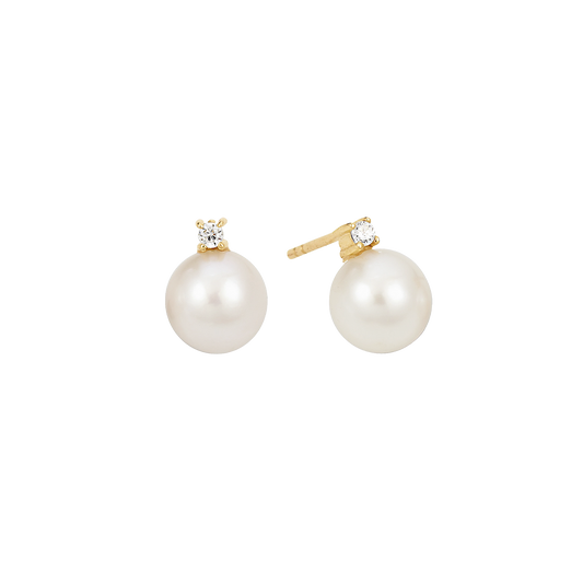 Ørestikker 8 Karat Guld med Ferskvandsperle og Cubic Zirkonia 7 mm