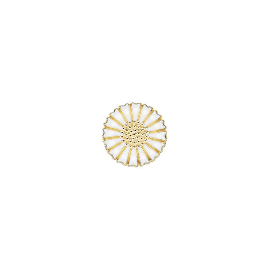 Marguerit broche, 18mm , 24 kt guldbelagt sølv., vid emalje