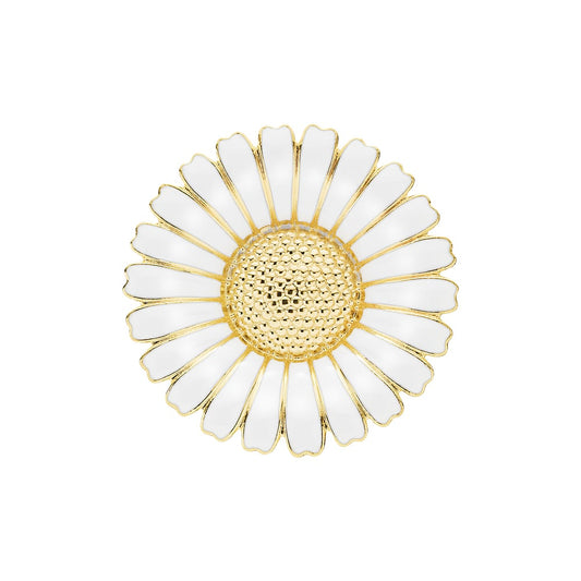Marguerit broche,43mm, 24 kt guldbelagt sølv, hvid emalje
