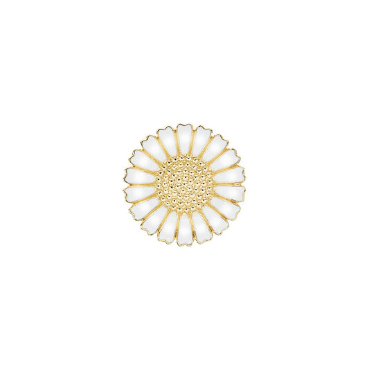 Marguerit broche, 25mm,  24 kt guldbelagt sølv, hvid emalje