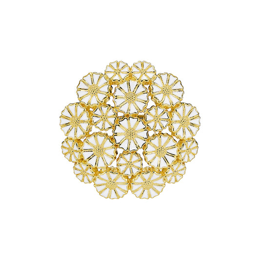 Marguerit broche, 24 kt guldbelagt sølv, hvid emalje