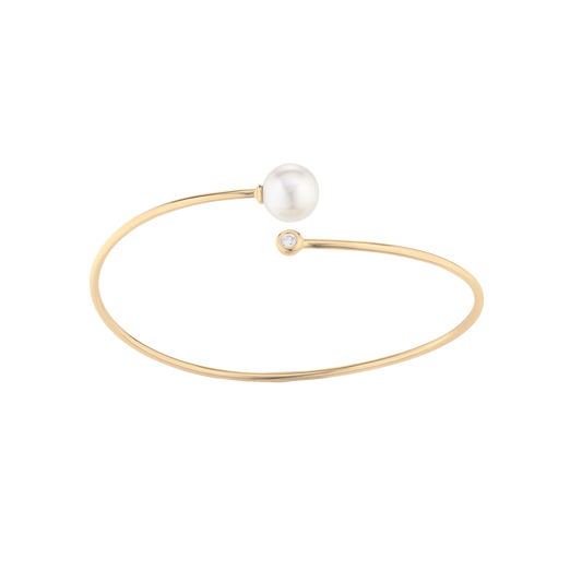 Armring 14 Karat Guld Med 1x0,05 ct W/PI Diamant og Ferskvands Perle