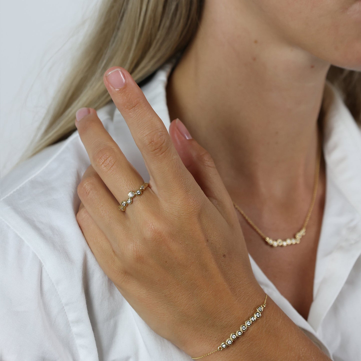 Armbånd 14 Karat Guld Med 9 Cubic Zirkonia