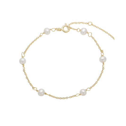 Armbånd 8 Karat Guld med Ferskvandsperler 14,5 + 5,5 cm