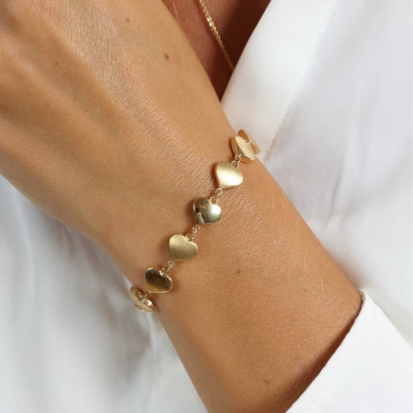 Armbånd Hjerter Mat Blank 8 Karat Guld 19 cm
