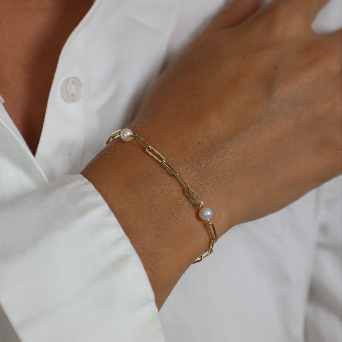 Armbånd Led med Ferskvandsperler 8 Karat Guld 19 cm