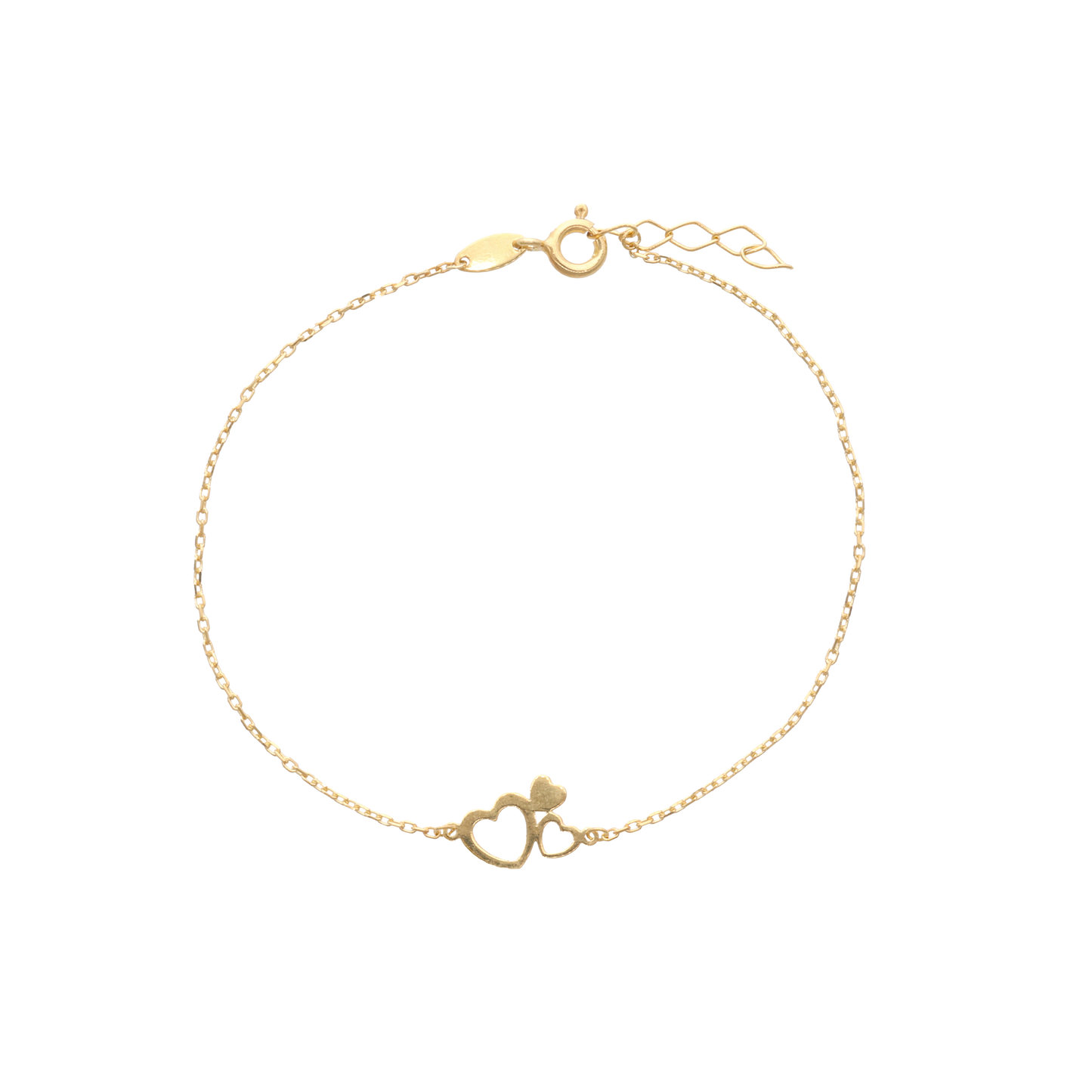 Armbånd med 3 Hjerter 8 Karat Guld 17 + 2 cm