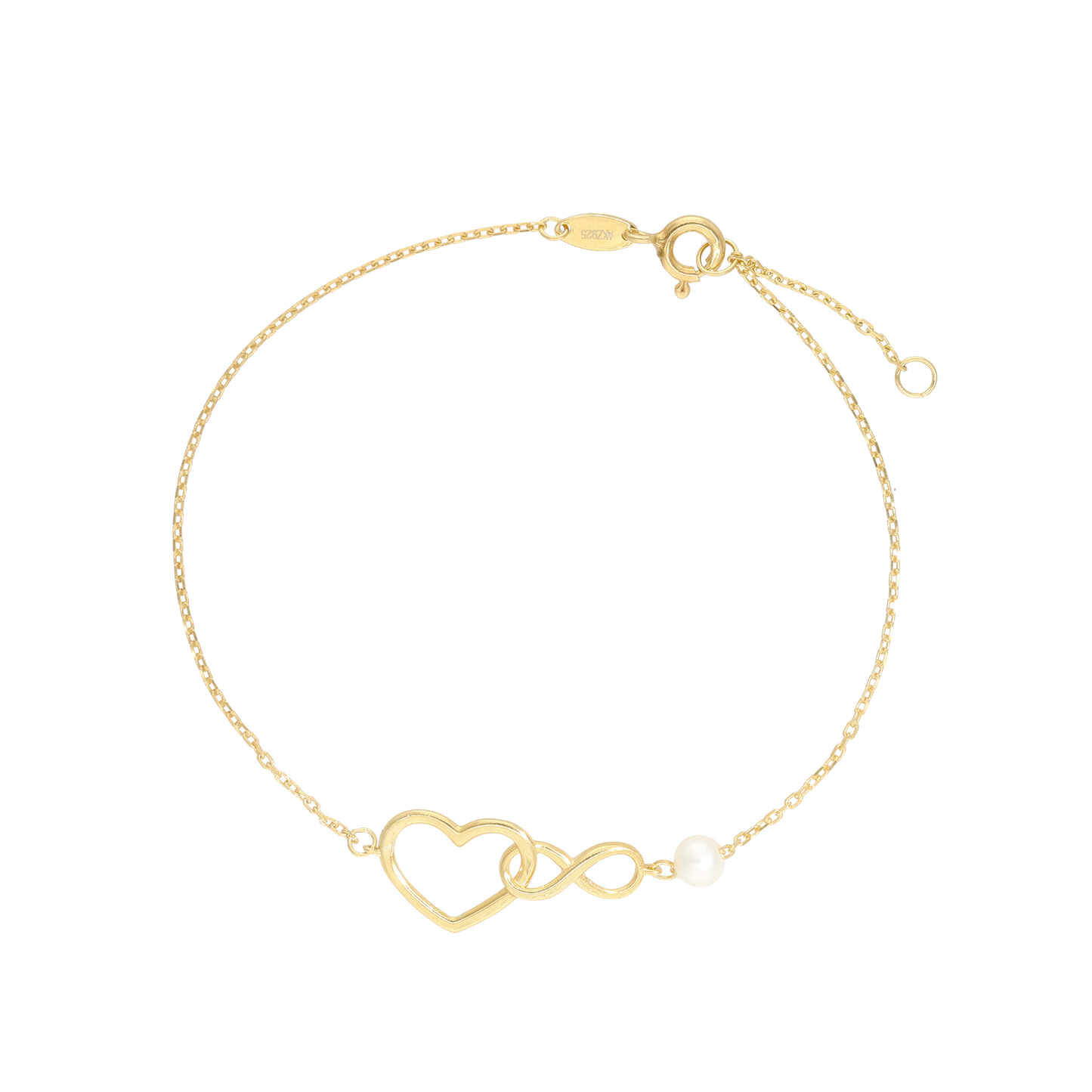 Armbånd Hjerte og Uendelighedstegn 8 Karat Guld 17 + 2 cm